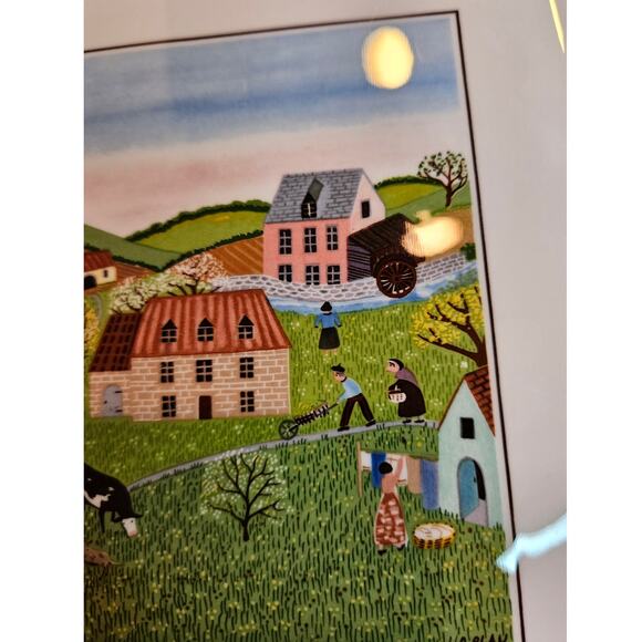 Villeroy & Boch Tray Design Naif 1983 Luxembourg Folk village 8" Square handles - Picture 4 of 9